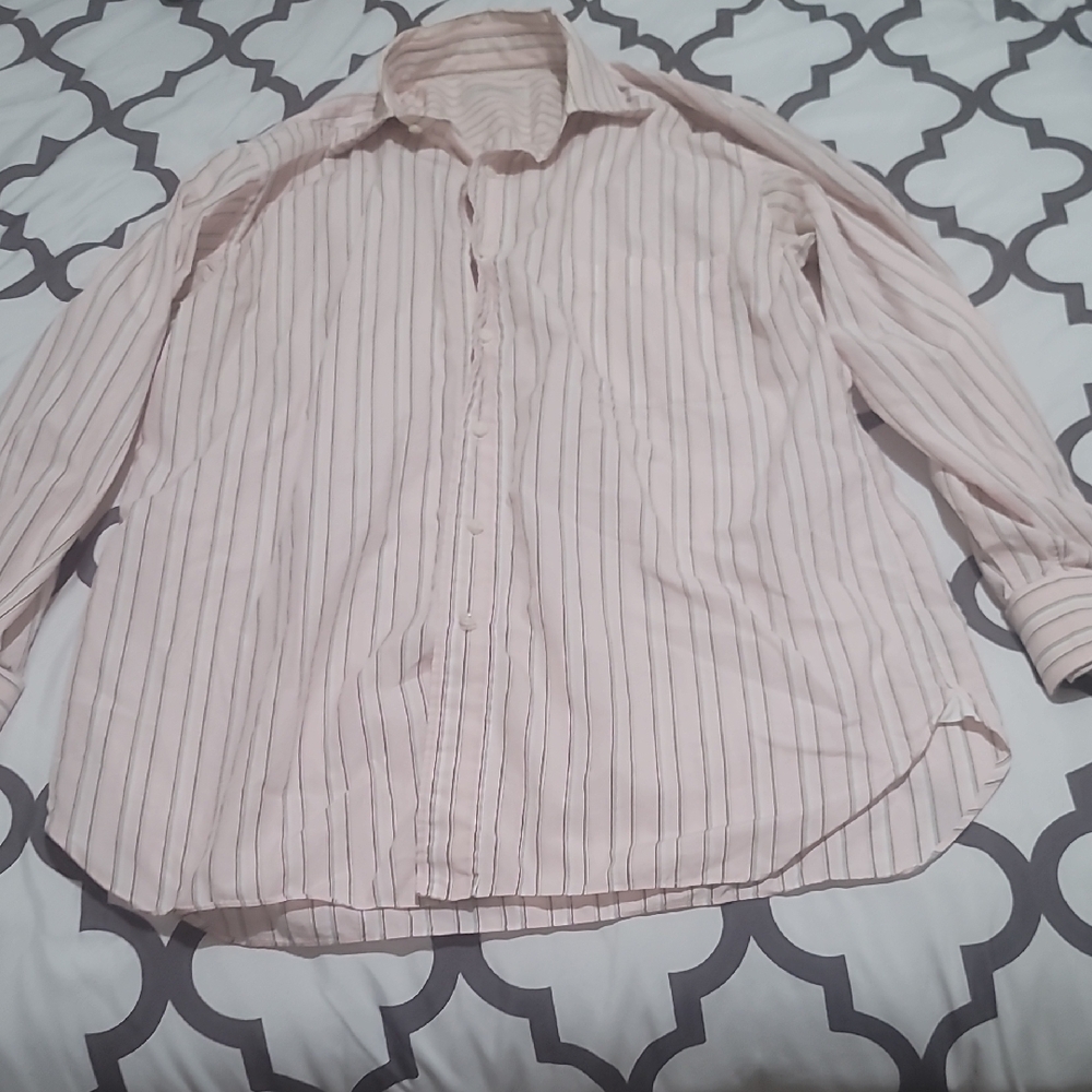 Men's Ermengildo Zegna Pink Striped Dress Shirt 15.5 32/33